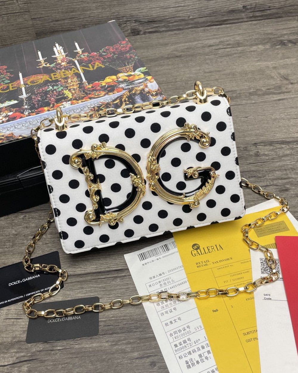 Dolce & Gabbana DG Girls CrossBody Bag With Polka Dots White For Women 8.3in/21cm DG