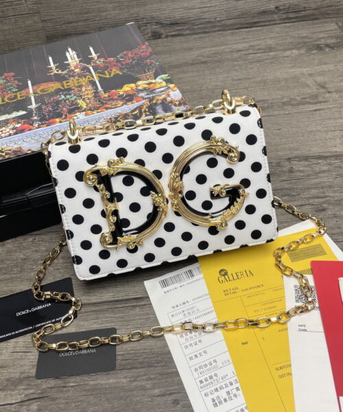 Dolce & Gabbana DG Girls CrossBody Bag With Polka Dots White For Women 8.3in/21cm DG