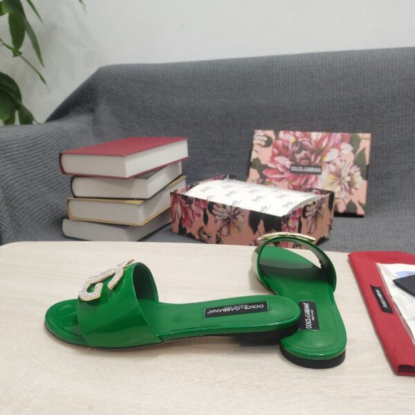 Dolce & Gabbana Foiled Iguana-Print Slides With Rhinestone-Detailed DG Logo Green For Women DG Shoes