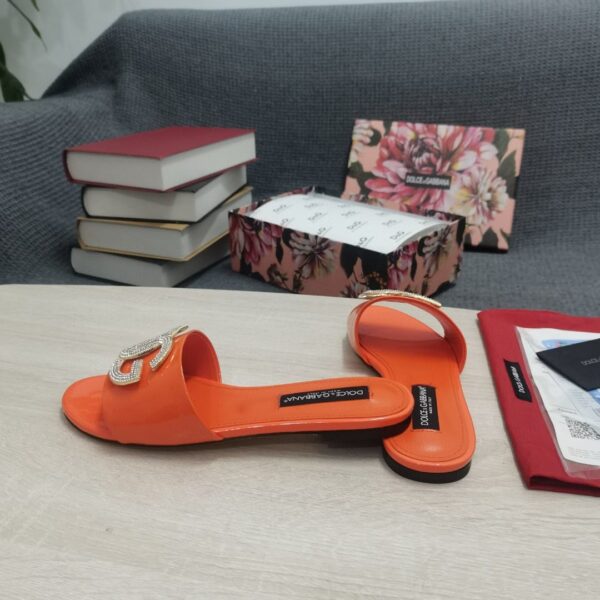 Dolce & Gabbana Foiled Iguana-Print Slides With Rhinestone-Detailed DG Logo Orange For Women DG Shoes