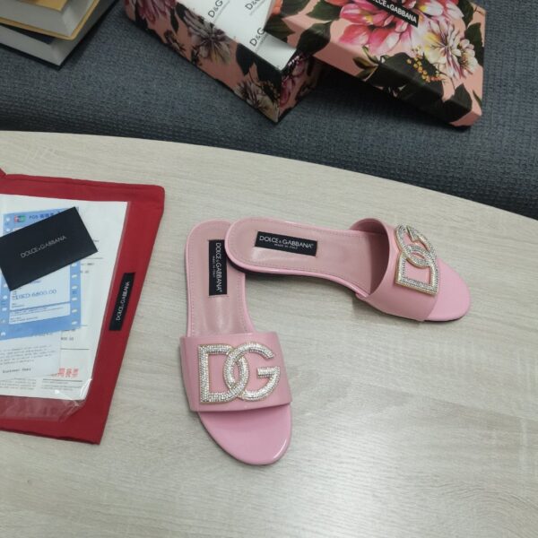 Dolce & Gabbana Foiled Iguana-Print Slides With Rhinestone-Detailed DG Logo Pink For Women DG Shoes