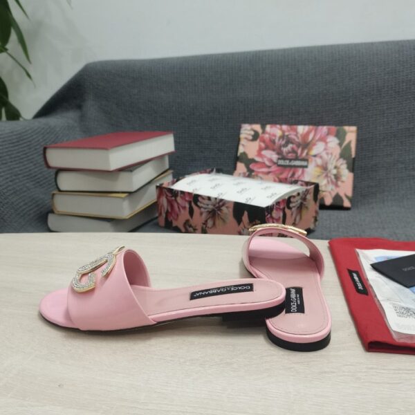 Dolce & Gabbana Foiled Iguana-Print Slides With Rhinestone-Detailed DG Logo Pink For Women DG Shoes