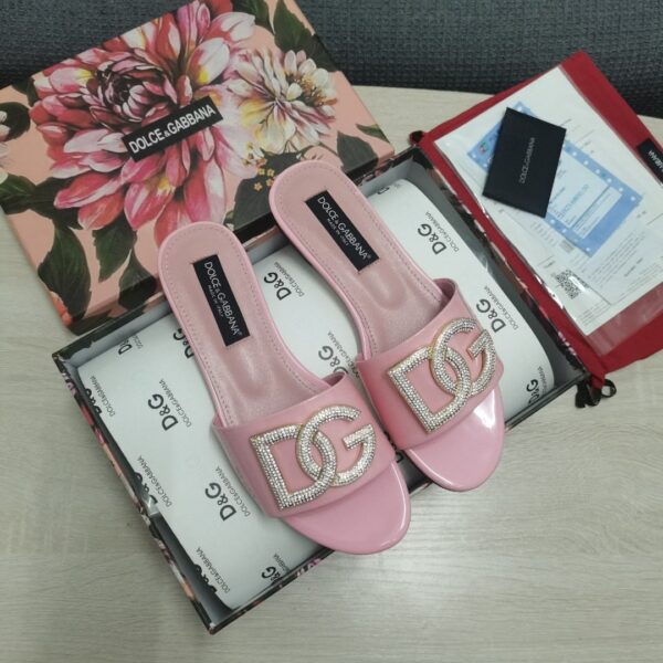 Dolce & Gabbana Foiled Iguana-Print Slides With Rhinestone-Detailed DG Logo Pink For Women DG Shoes