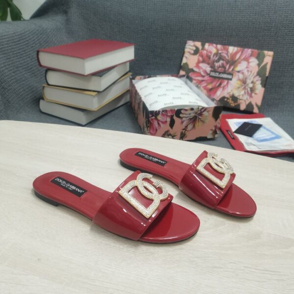 Dolce & Gabbana Foiled Iguana-Print Slides With Rhinestone-Detailed DG Logo Red For Women DG Shoes