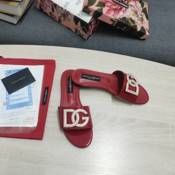Dolce & Gabbana Foiled Iguana-Print Slides With Rhinestone-Detailed DG Logo Red For Women DG Shoes