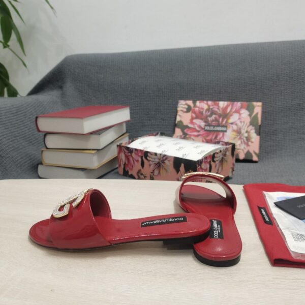 Dolce & Gabbana Foiled Iguana-Print Slides With Rhinestone-Detailed DG Logo Red For Women DG Shoes