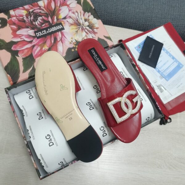 Dolce & Gabbana Foiled Iguana-Print Slides With Rhinestone-Detailed DG Logo Red For Women DG Shoes