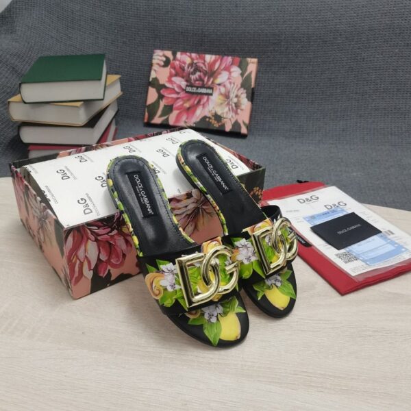 Dolce & Gabbana Jacquard Slides With DG Logo Black For Women DG Shoes