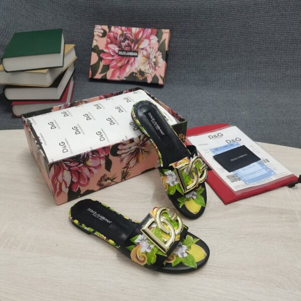 Dolce & Gabbana Jacquard Slides With DG Logo Black For Women DG Shoes