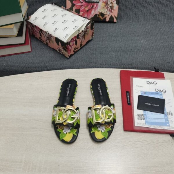 Dolce & Gabbana Jacquard Slides With DG Logo Black For Women DG Shoes