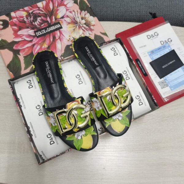 Dolce & Gabbana Jacquard Slides With DG Logo Black For Women DG Shoes
