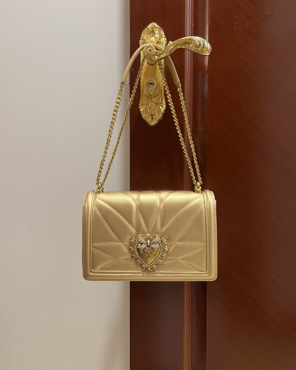 Dolce & Gabbana Large Devotion Bag In Quilted Nappa Gold For Women 10in/26cm DG