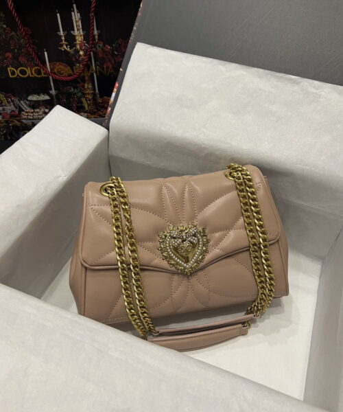Dolce & Gabbana Large Devotion Shoulder Bag In Quilted Nappa Beige For Women 11.4in/29cm DG