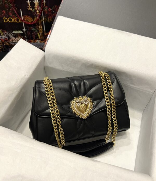 Dolce & Gabbana Large Devotion Shoulder Bag In Quilted Nappa Black For Women 11.4in/29cm DG