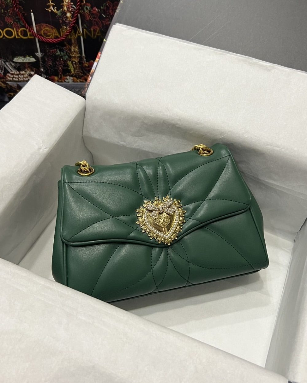 Dolce & Gabbana Large Devotion Shoulder Bag In Quilted Nappa Green For Women 11.4in/29cm DG