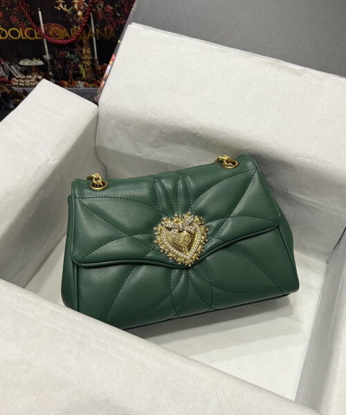 Dolce & Gabbana Large Devotion Shoulder Bag In Quilted Nappa Green For Women 11.4in/29cm DG