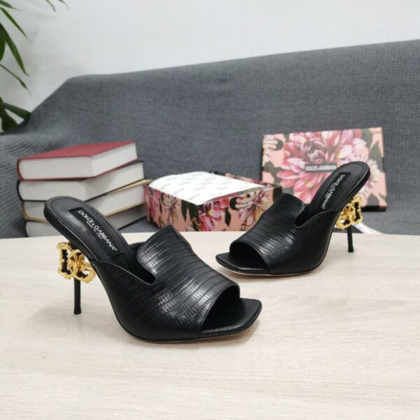 Dolce & Gabbana Lguana-Print Mules Black For Women DG Shoes