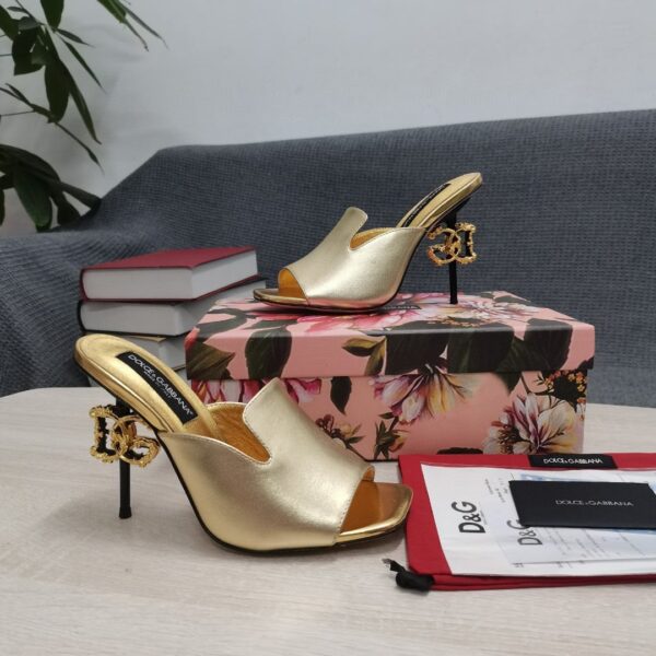 Dolce & Gabbana Lguana-Print Mules Gold For Women DG Shoes