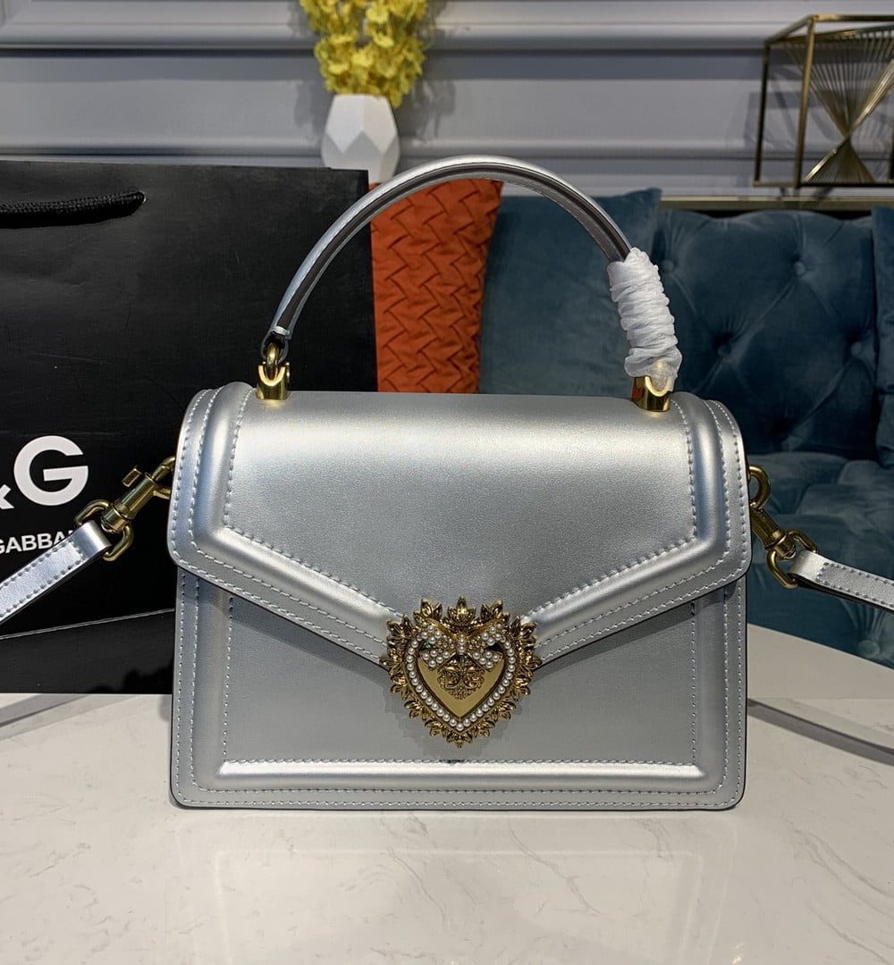 Dolce & Gabbana Medium Devotion Bag Silver For Women 9.5in/24cm