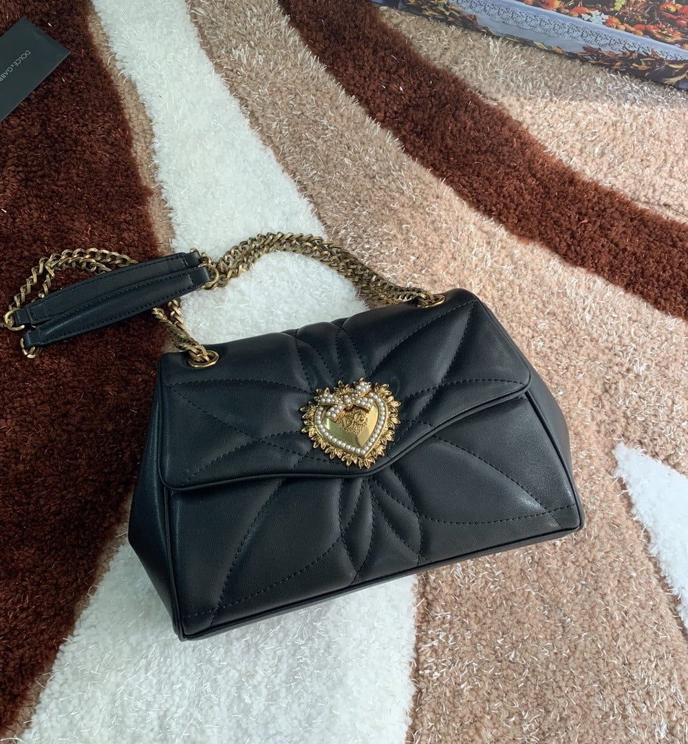 Dolce & Gabbana Medium Devotion Shoulder Bag In Quilted Nappa Black For Women 10.2in/26cm DG