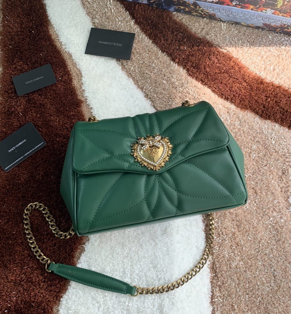 Dolce & Gabbana Medium Devotion Shoulder Bag In Quilted Nappa Green For Women 10.2in/26cm DG