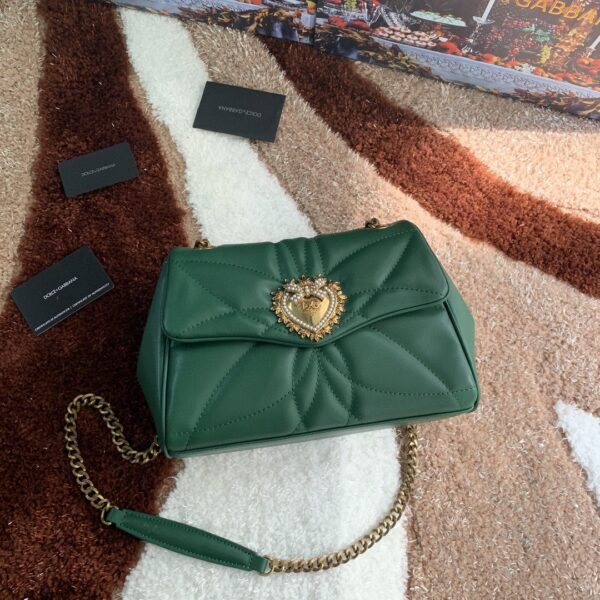 Dolce & Gabbana Medium Devotion Shoulder Bag In Quilted Nappa Green For Women 10.2in/26cm DG