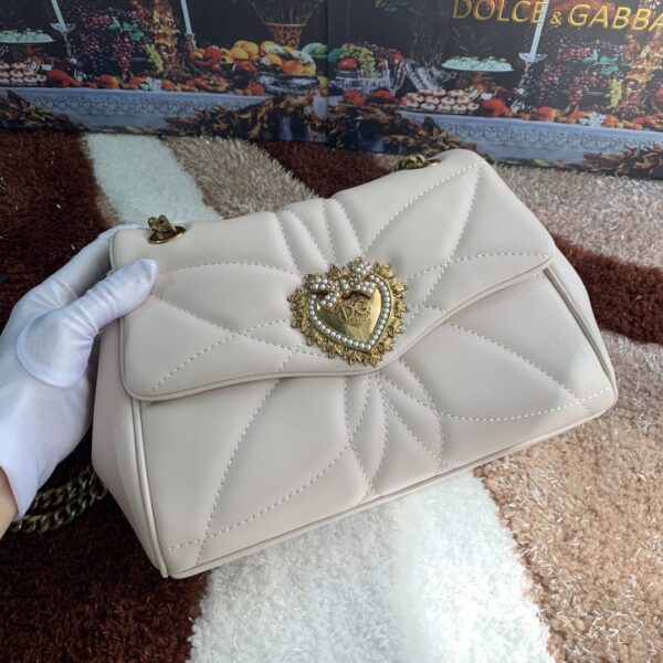 Dolce & Gabbana Medium Devotion Shoulder Bag In Quilted Nappa White For Women 10.2in/26cm DG