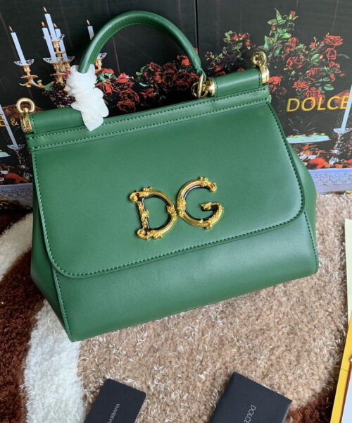 Dolce & Gabbana Medium DG Handbag In Dauphine Green For Women 10.2in/26cm DG