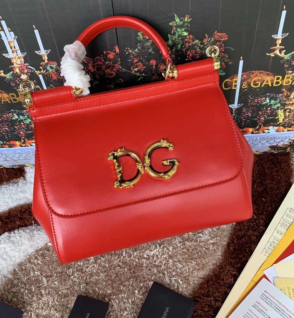 Dolce & Gabbana Medium DG Handbag In Dauphine Red For Women 10.2in/26cm DG