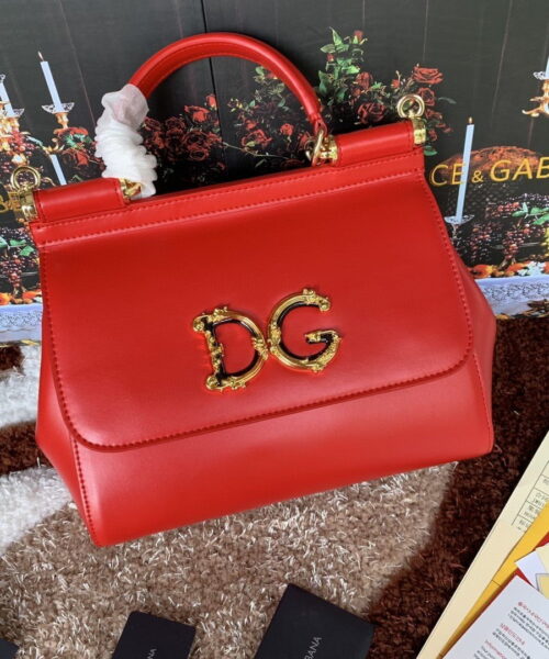 Dolce & Gabbana Medium DG Handbag In Dauphine Red For Women 10.2in/26cm DG