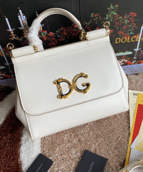 Dolce & Gabbana Medium DG Handbag In Dauphine White For Women 10.2in/26cm DG
