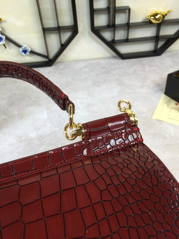 Dolce & Gabbana Medium Sicily Bag In Foiled Crocodile-Print Burgundy For Women 10.2in/26cm DG