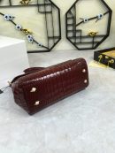 Dolce & Gabbana Medium Sicily Bag In Foiled Crocodile-Print Burgundy For Women 10.2in/26cm DG