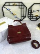 Dolce & Gabbana Medium Sicily Bag In Foiled Crocodile-Print Burgundy For Women 10.2in/26cm DG