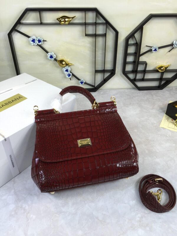Dolce & Gabbana Medium Sicily Bag In Foiled Crocodile-Print Burgundy For Women 10.2in/26cm DG