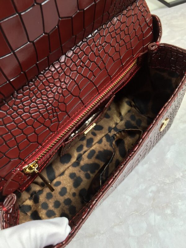 Dolce & Gabbana Medium Sicily Bag In Foiled Crocodile-Print Burgundy For Women 10.2in/26cm DG