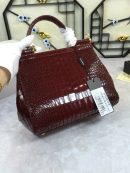 Dolce & Gabbana Medium Sicily Bag In Foiled Crocodile-Print Burgundy For Women 10.2in/26cm DG