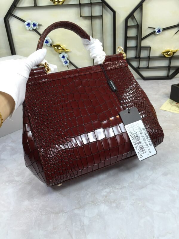 Dolce & Gabbana Medium Sicily Bag In Foiled Crocodile-Print Burgundy For Women 10.2in/26cm DG