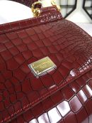 Dolce & Gabbana Medium Sicily Bag In Foiled Crocodile-Print Burgundy For Women 10.2in/26cm DG
