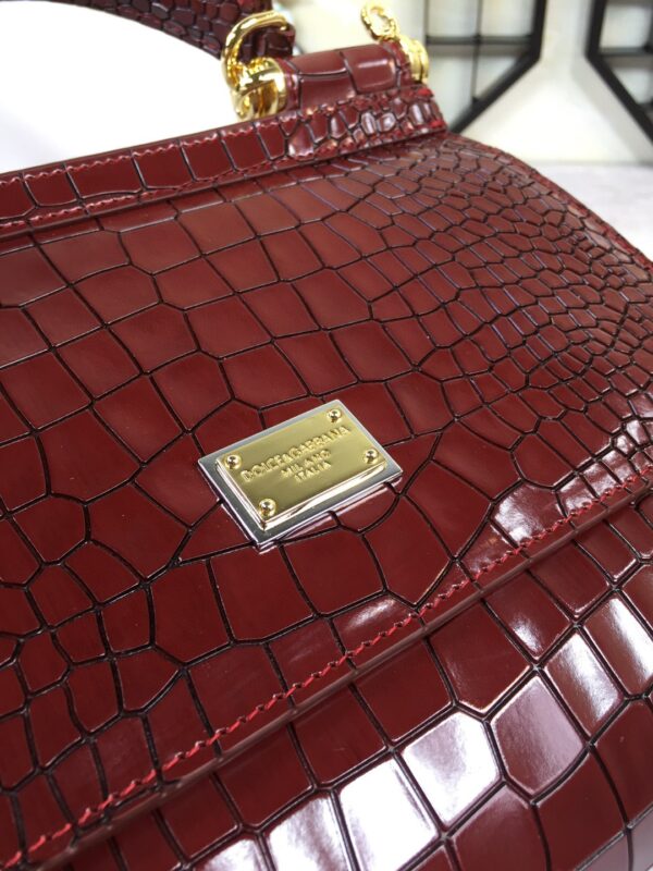 Dolce & Gabbana Medium Sicily Bag In Foiled Crocodile-Print Burgundy For Women 10.2in/26cm DG