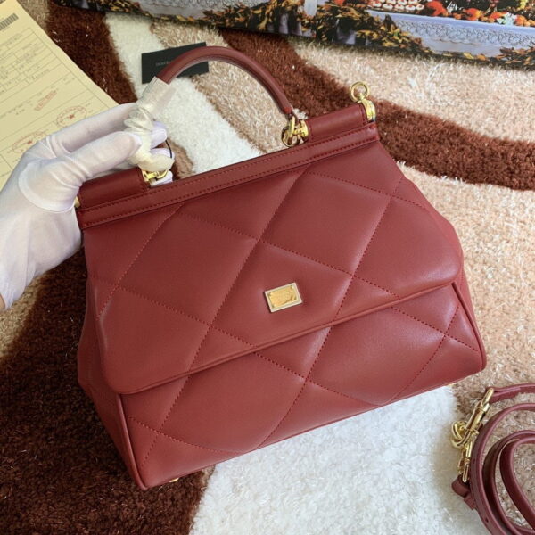 Dolce & Gabbana Medium Sicily Bag In Quilted Burgundy For Women 10.2in/26cm DG