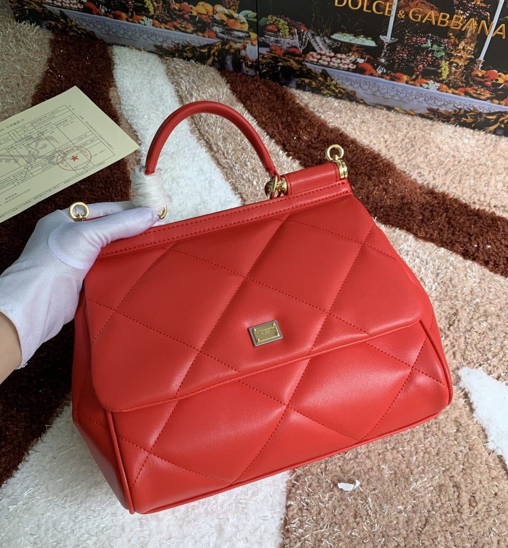 Dolce & Gabbana Medium Sicily Bag In Quilted Red For Women 10.2in/26cm DG BB6002AW5918H383