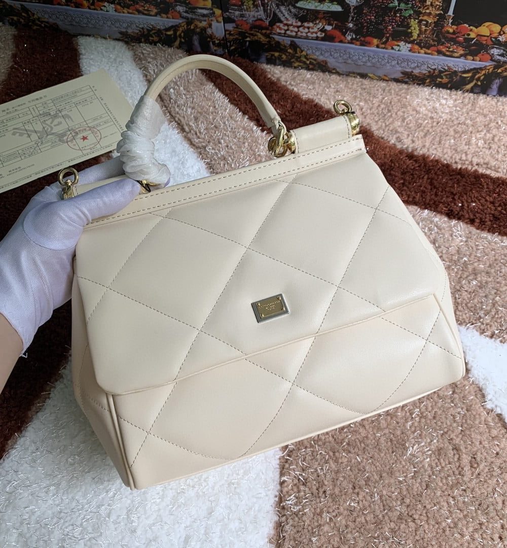 Dolce & Gabbana Medium Sicily Bag In Quilted White For Women 10.2in/26cm DG BB6002AW59180002