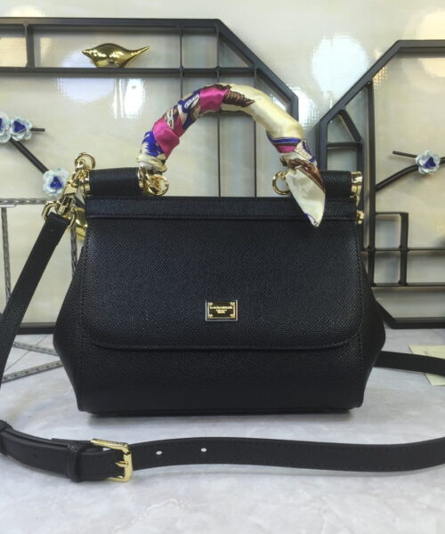 Dolce & Gabbana Medium Sicily Handbag In Dauphine Black For Women 10.2in/26cm DG  BB4347A100180999