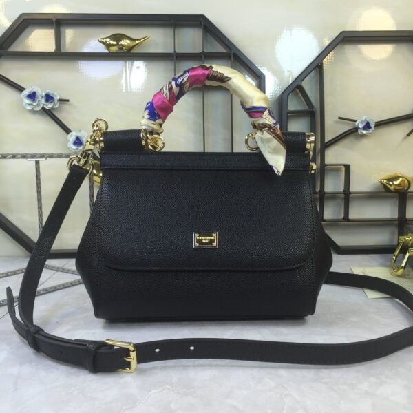 Dolce & Gabbana Medium Sicily Handbag In Dauphine Black For Women 10.2in/26cm DG  BB4347A100180999