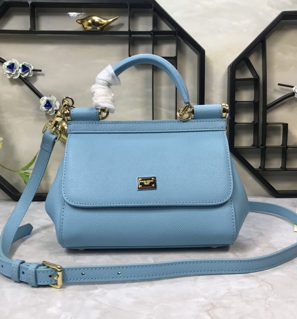 Dolce & Gabbana Medium Sicily Handbag In Dauphine Blue For Women 10.2in/26cm DG BB4347A10018H422
