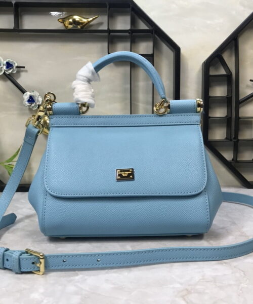 Dolce & Gabbana Medium Sicily Handbag In Dauphine Blue For Women 10.2in/26cm DG BB4347A10018H422