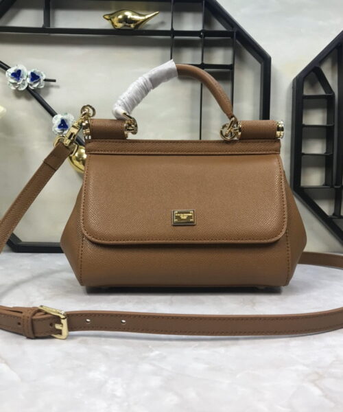Dolce & Gabbana Medium Sicily Handbag In Dauphine Brown For Women 10.2in/26cm DG BB4347A10018M417