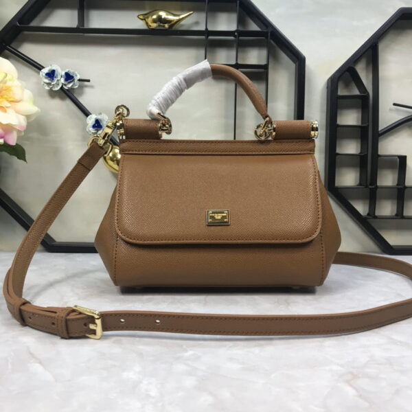 Dolce & Gabbana Medium Sicily Handbag In Dauphine Brown For Women 10.2in/26cm DG BB4347A10018M417