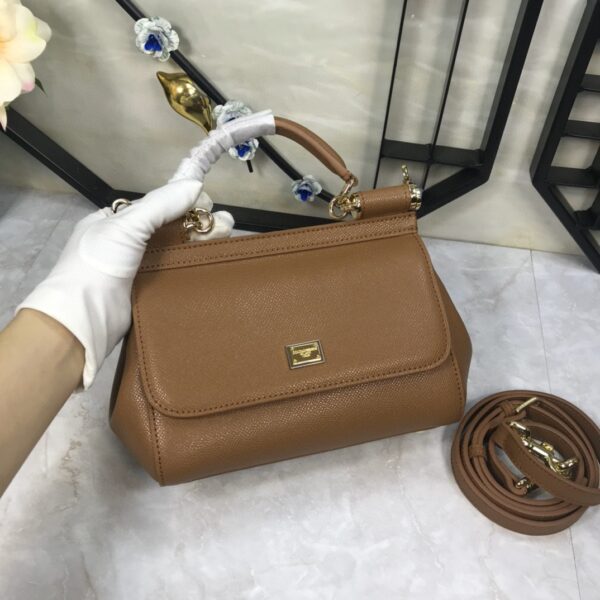 Dolce & Gabbana Medium Sicily Handbag In Dauphine Brown For Women 10.2in/26cm DG BB4347A10018M417
